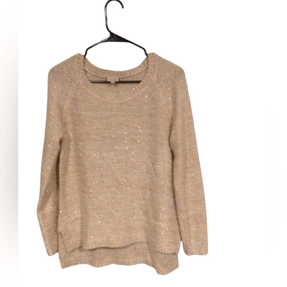 Cremieux Women's Long Sleeve Sweater Metallic Champagne Gold With Sequins Sz L